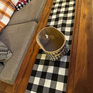 Black and White Checkered Table Runner and Basket